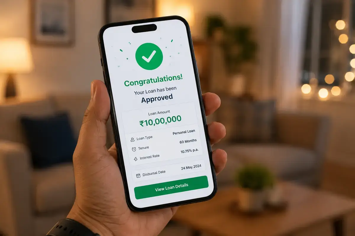 Loan approved confirmation on a mobile phone screen